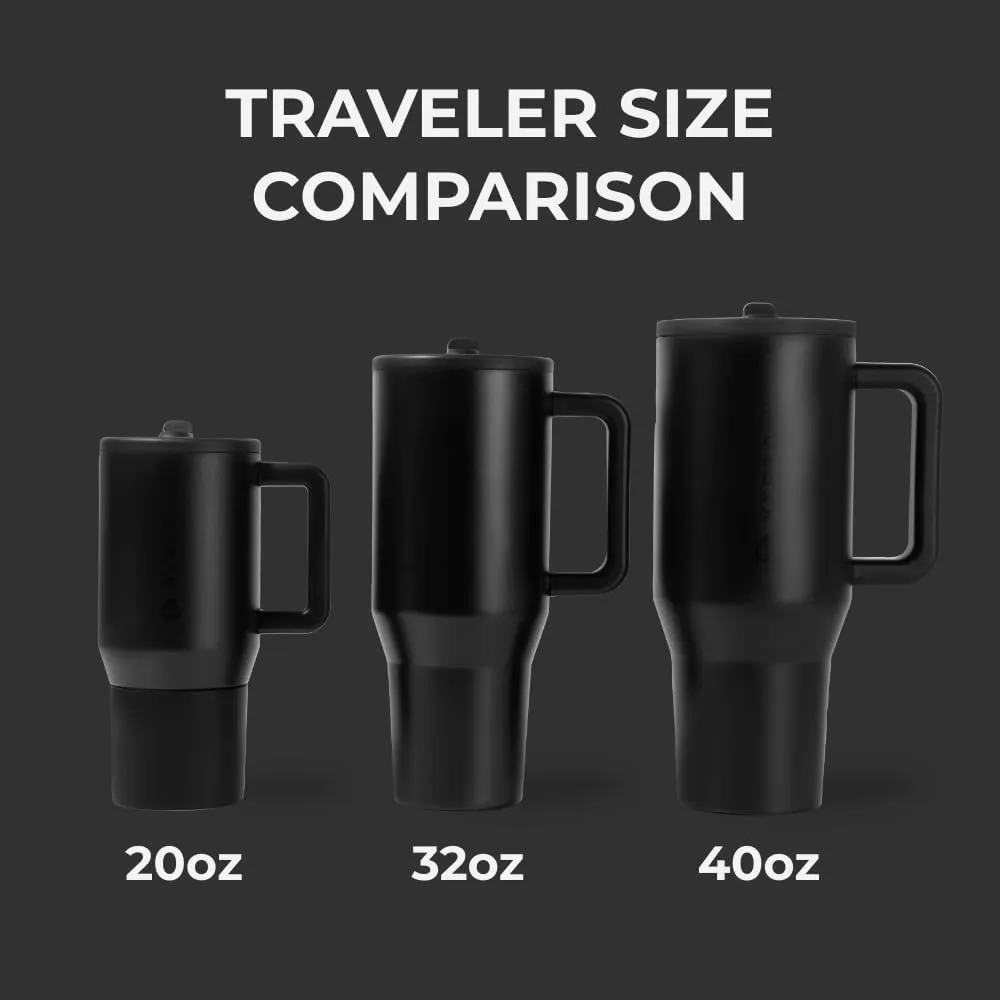 HydroJug Traveler - 32 oz Water Bottle with Handle & Flip Straw - Fits in Cup Holder, Leak Resistant Tumbler-Reusable Insulated Stainless Steel & Rubber Base - Gifts for Women & Men, Black