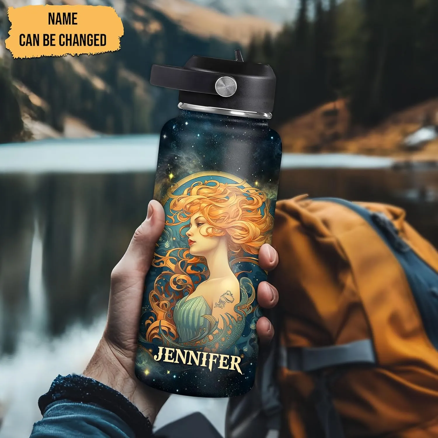 Hyturtle Personalized Aquarius Water Bottle - Travel Insulated Stainless Steel Bottle with Leak-Proof Lid 18oz 32oz - Aquarius Birthday Gift Zodiac Astrology for Women Girls - Constellation Gift