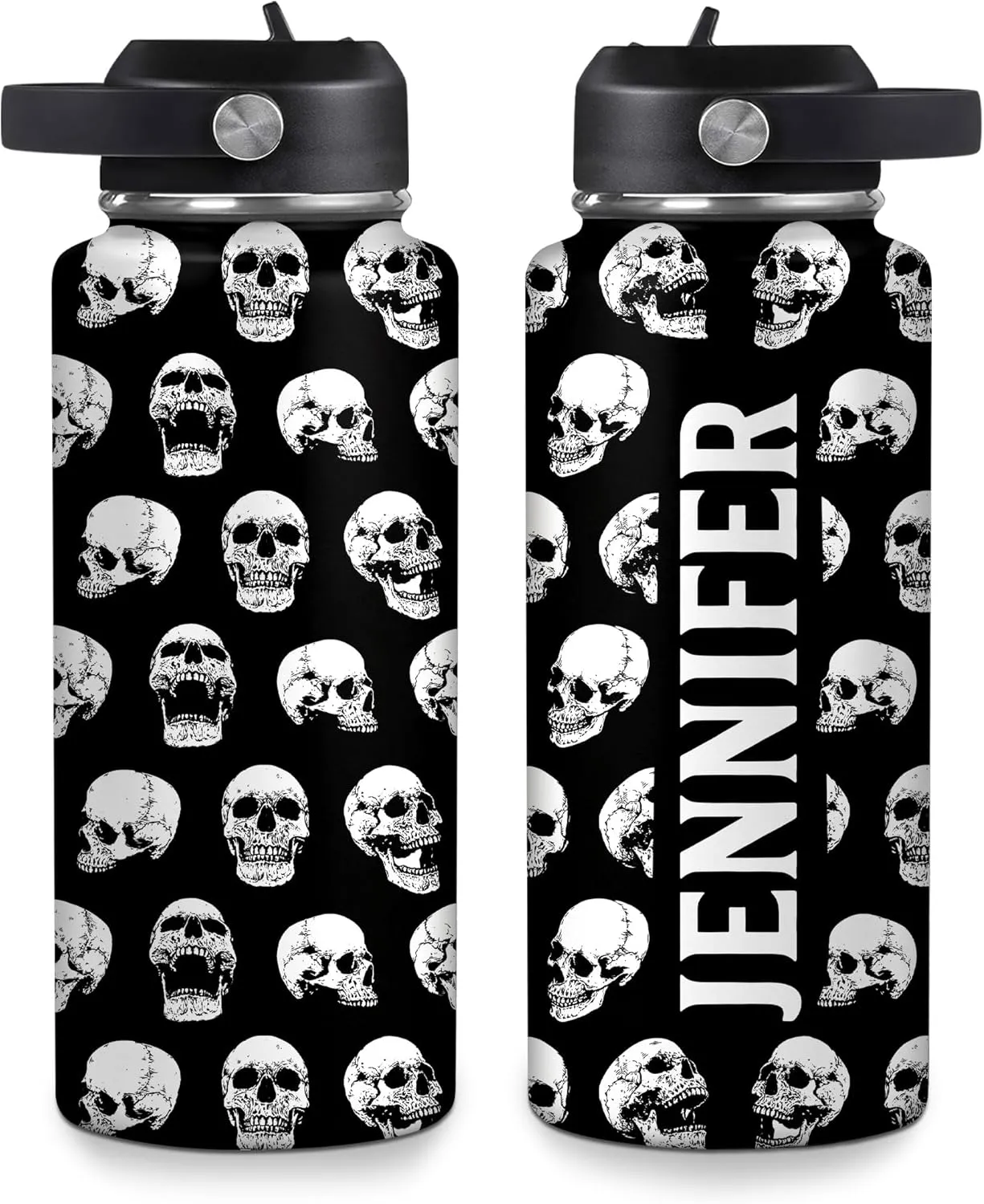 Hyturtle Personalized Skull Water Bottle - Travel Insulated Stainless Steel Bottle with Leak-Proof Lid 18oz 32oz - Custom Name Skull Gift for Women Girls Skull Lovers- Birthday, Christmas Gift
