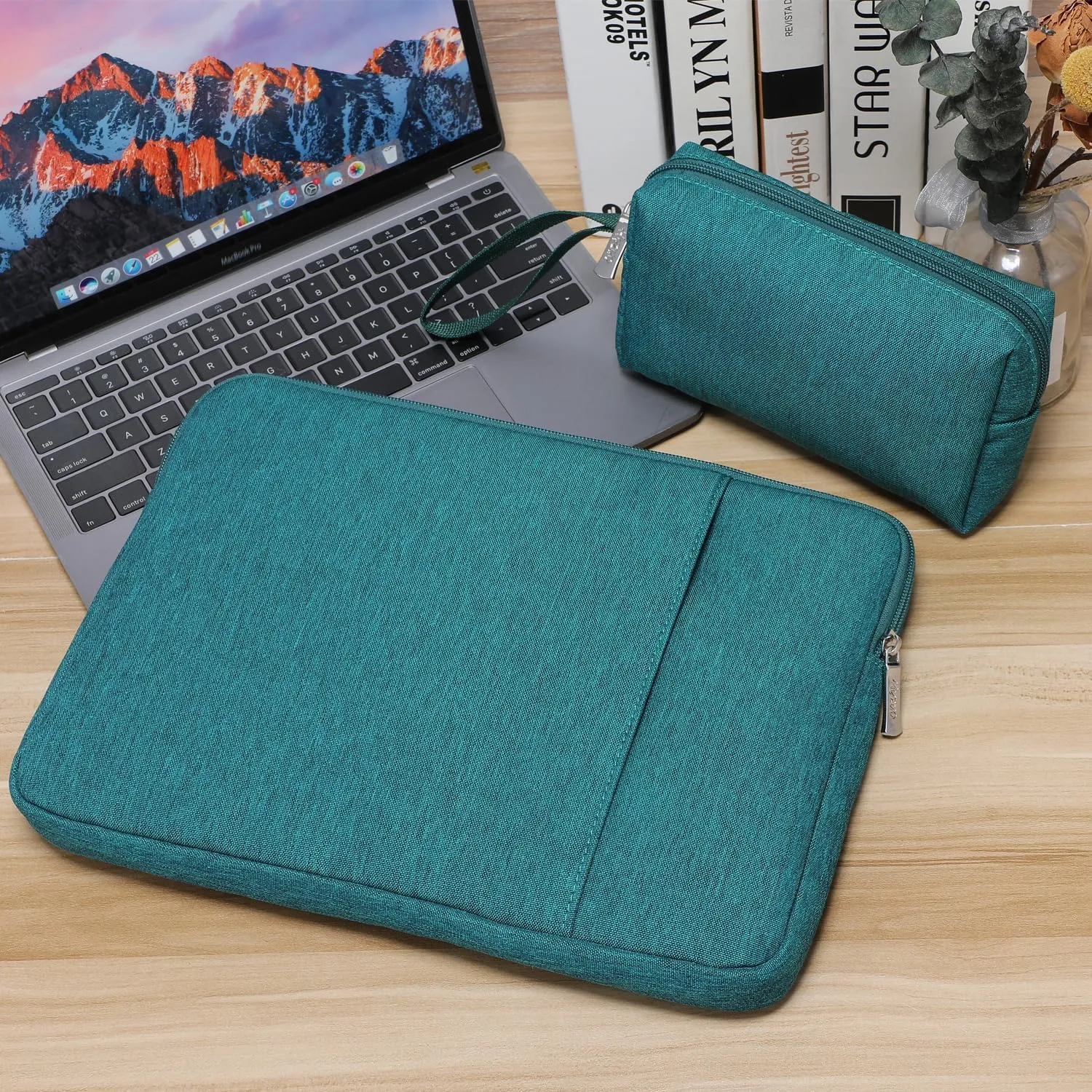 HYZUO 13.3-14 Inch Laptop Sleeve Bag Set for MacBook Pro 14 M4/M3/M2/M1, MacBook Air/Pro 13.3, 13.5"/13.8" Surface Book/Laptop, Notebook Case for 13.3" HP Dell Lenovo Asus Acer, Dark Green