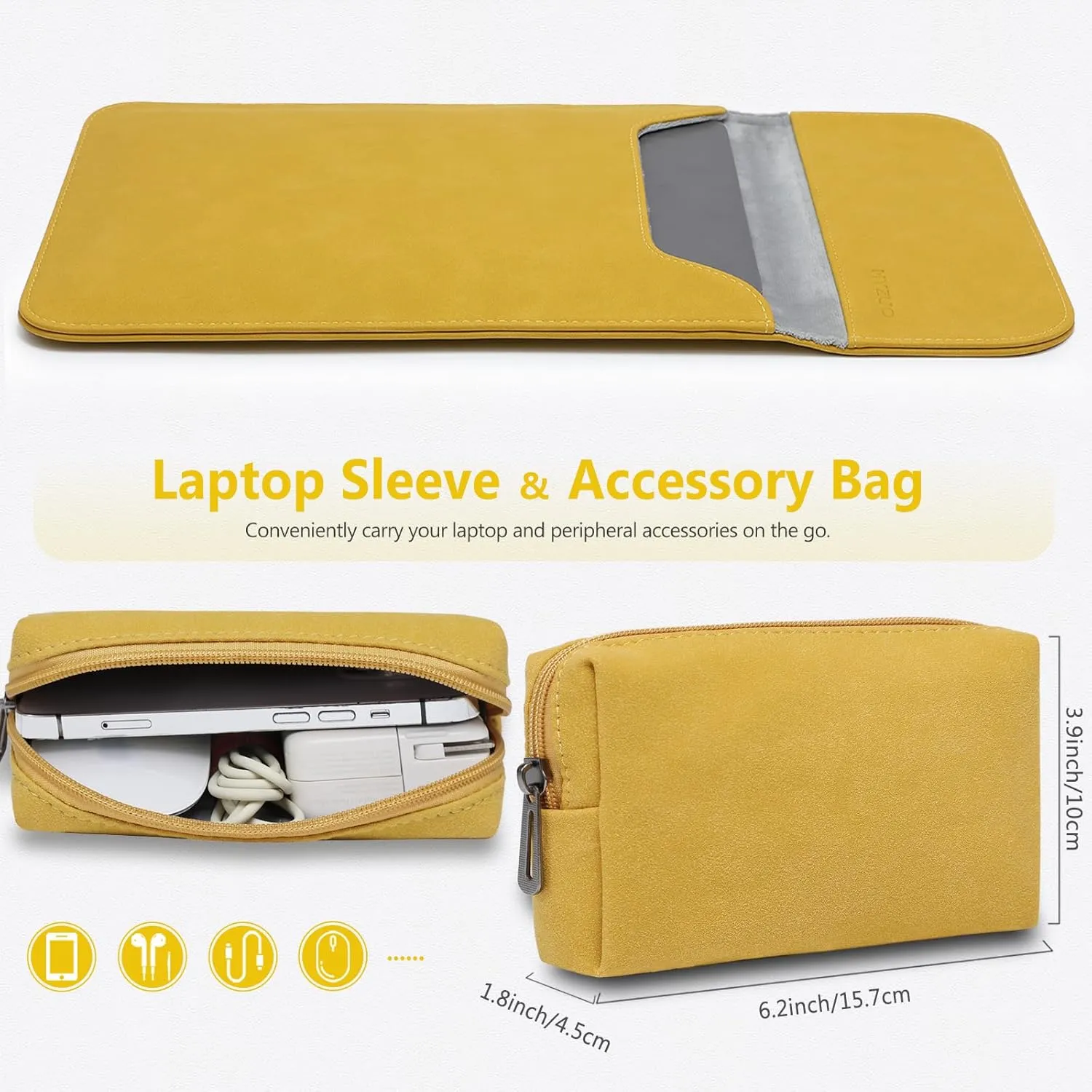 HYZUO 13.3-14 Inch Laptop Sleeve for MacBook Pro 14 M4/M3/M2/M1 Pro/Max A3401 A3185 2025-2021, MacBook Air 13 2017-2012, 13.5-13.8 Surface Laptop, Faux Suede Leather Case with Pouch, Olive Yellow