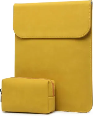 HYZUO 13.3-14 Inch Laptop Sleeve for MacBook Pro 14 M4/M3/M2/M1 Pro/Max A3401 A3185 2025-2021, MacBook Air 13 2017-2012, 13.5-13.8 Surface Laptop, Faux Suede Leather Case with Pouch, Olive Yellow