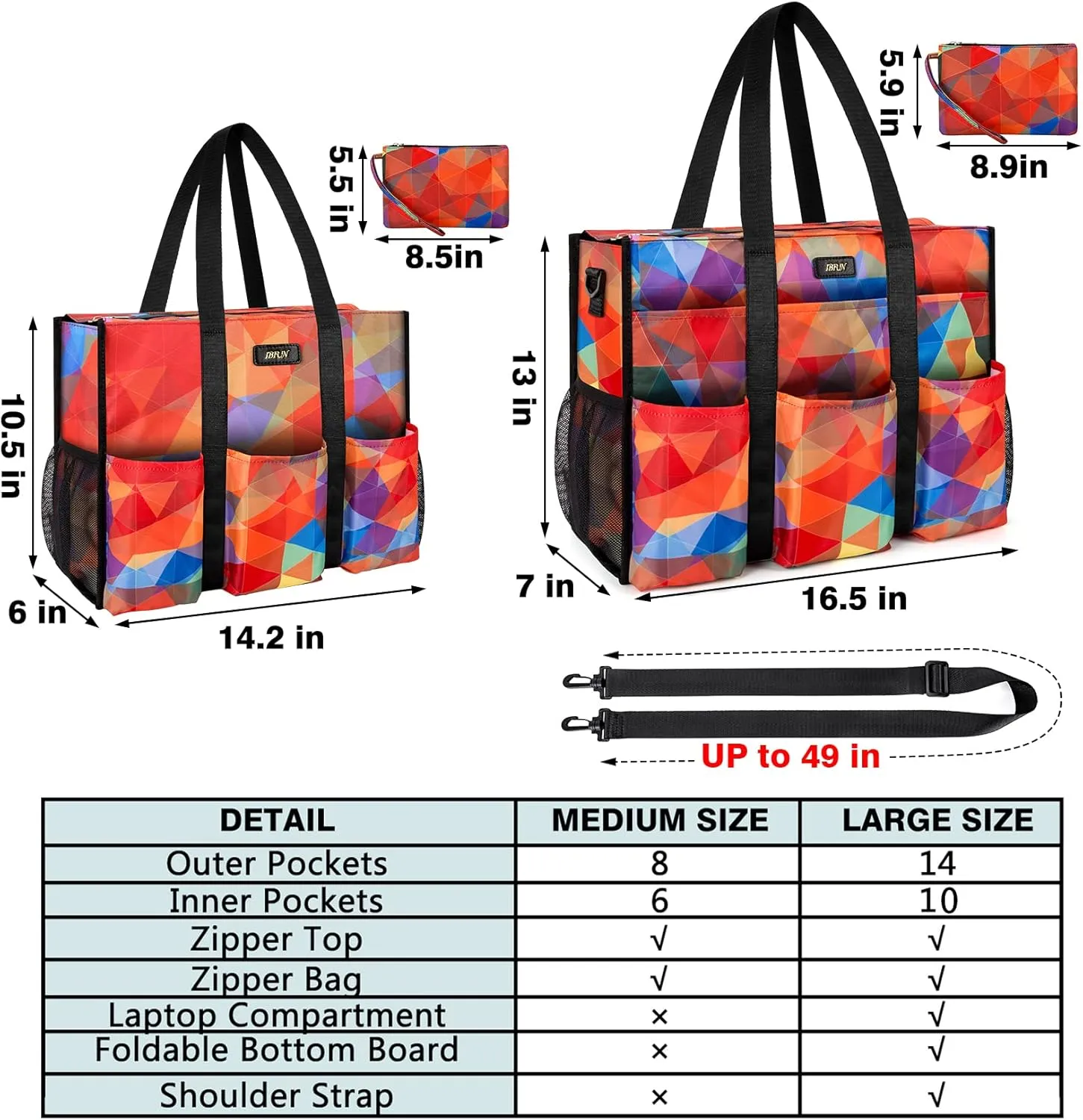 IBFUN Utility Tote Bag with 14/24 Pockets Zip Top Teacher Tote Bag for Teacher/Work Women
