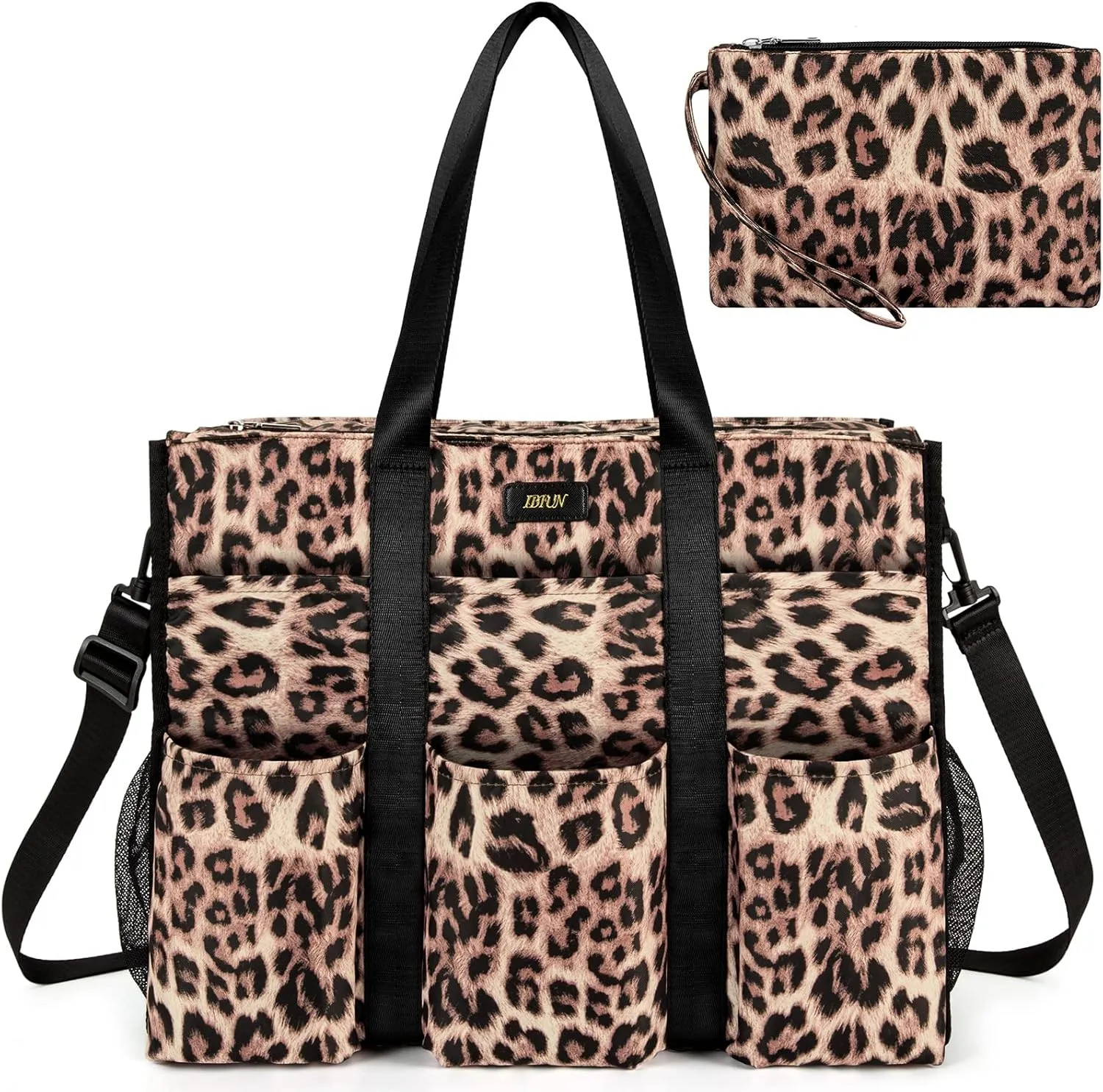 IBFUN Utility Tote Bag with 14/24 Pockets Zip Top Teacher Tote Bag for Teacher/Work Women