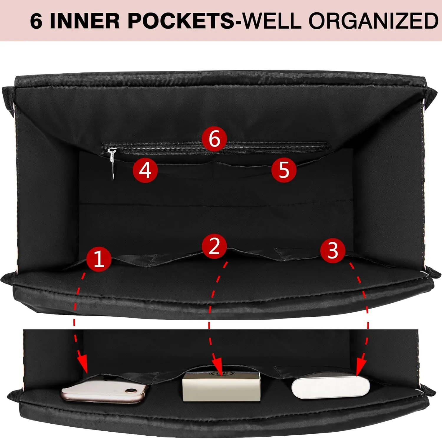 IBFUN Utility Tote Bag with 14/24 Pockets Zip Top Teacher Tote Bag for Teacher/Work Women