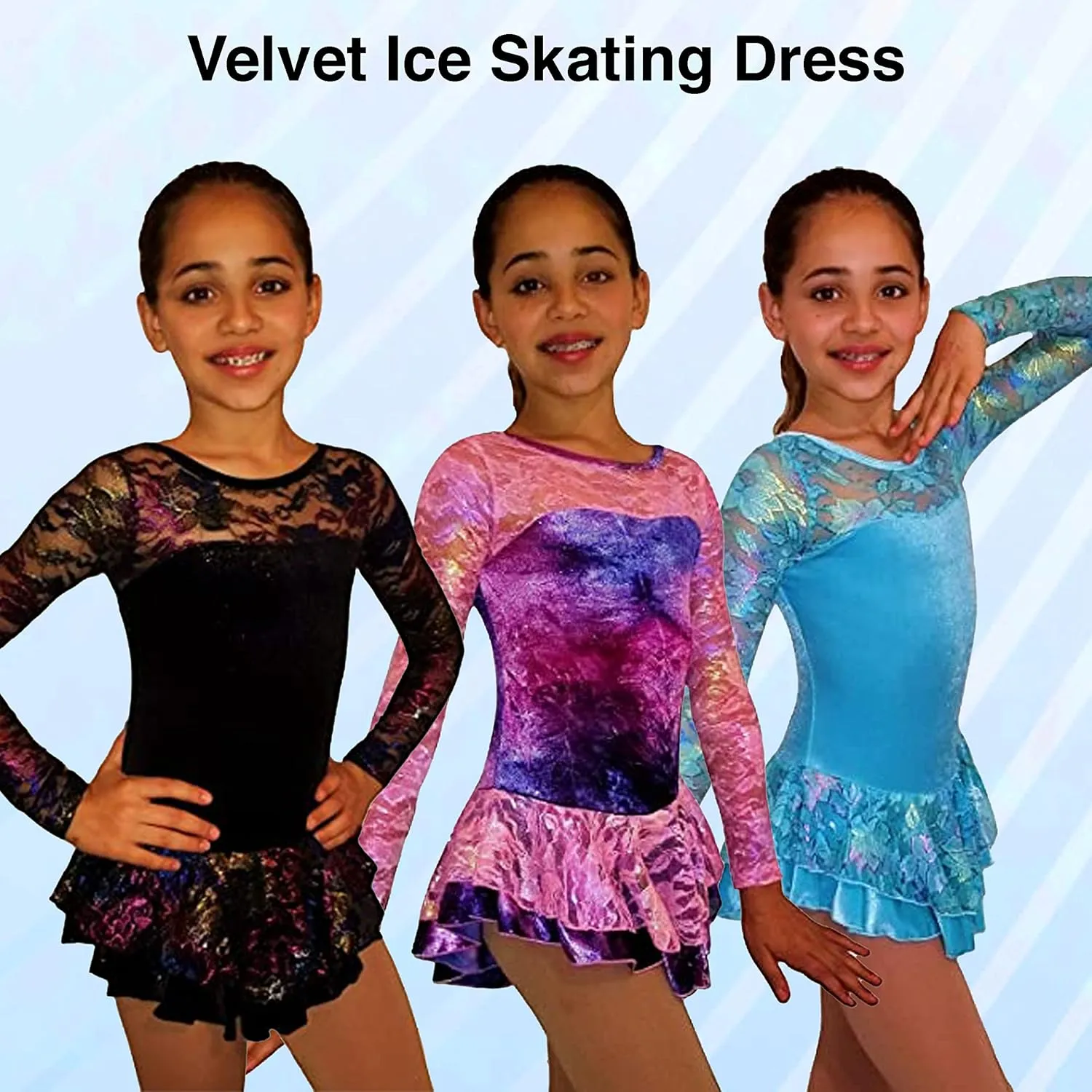Ice Fire Velvet Figure Ice Skating Dress | Long Sleeves, Stretchable Figure Skating Dress