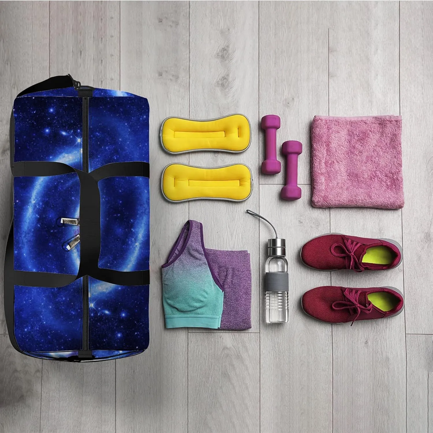 Icy Rose Galaxy Sports Bag Tote Bag Waterproof Gym Bag with Shoulder Strap Zipper 2 Side Pockets for Men and Women, Travel and Storage Shoulder Bag.