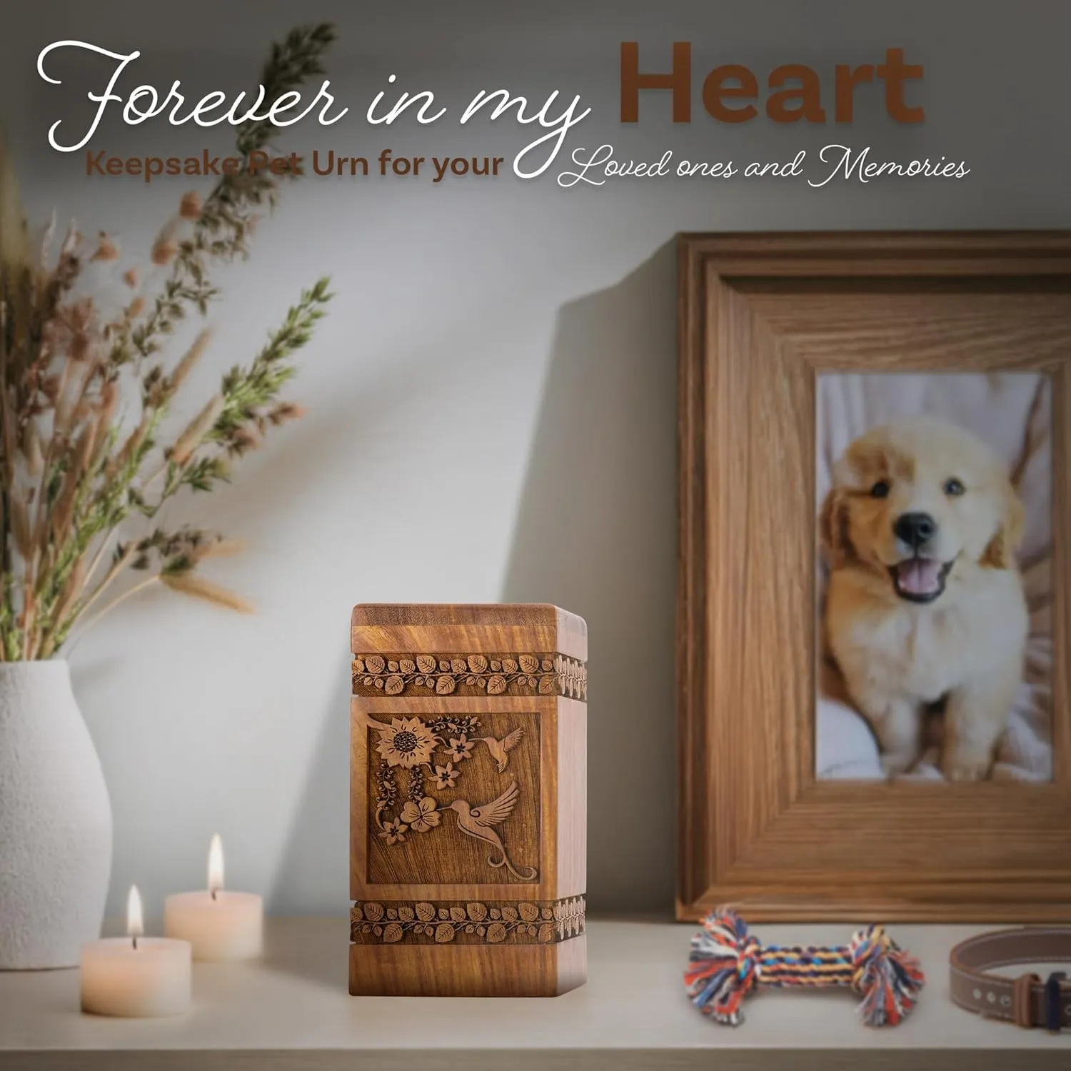 INTAJ Handcarved Rosewood Hummingbird Keepsake Urn for Human Ashes - Mini 20 lbs Capacity Floral Wooden Cremation Urn Box for Sharing or Infant - Decorative Memorial Casket Secure TSA Approved