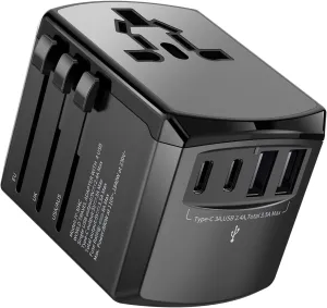 International European Travel Plug Adapter - Universal Travel Plug Adapter for US EU UK Europe Spain Australia Switzerland Ireland Italy Worldwide 2 Type-A and 2 Type-C Black