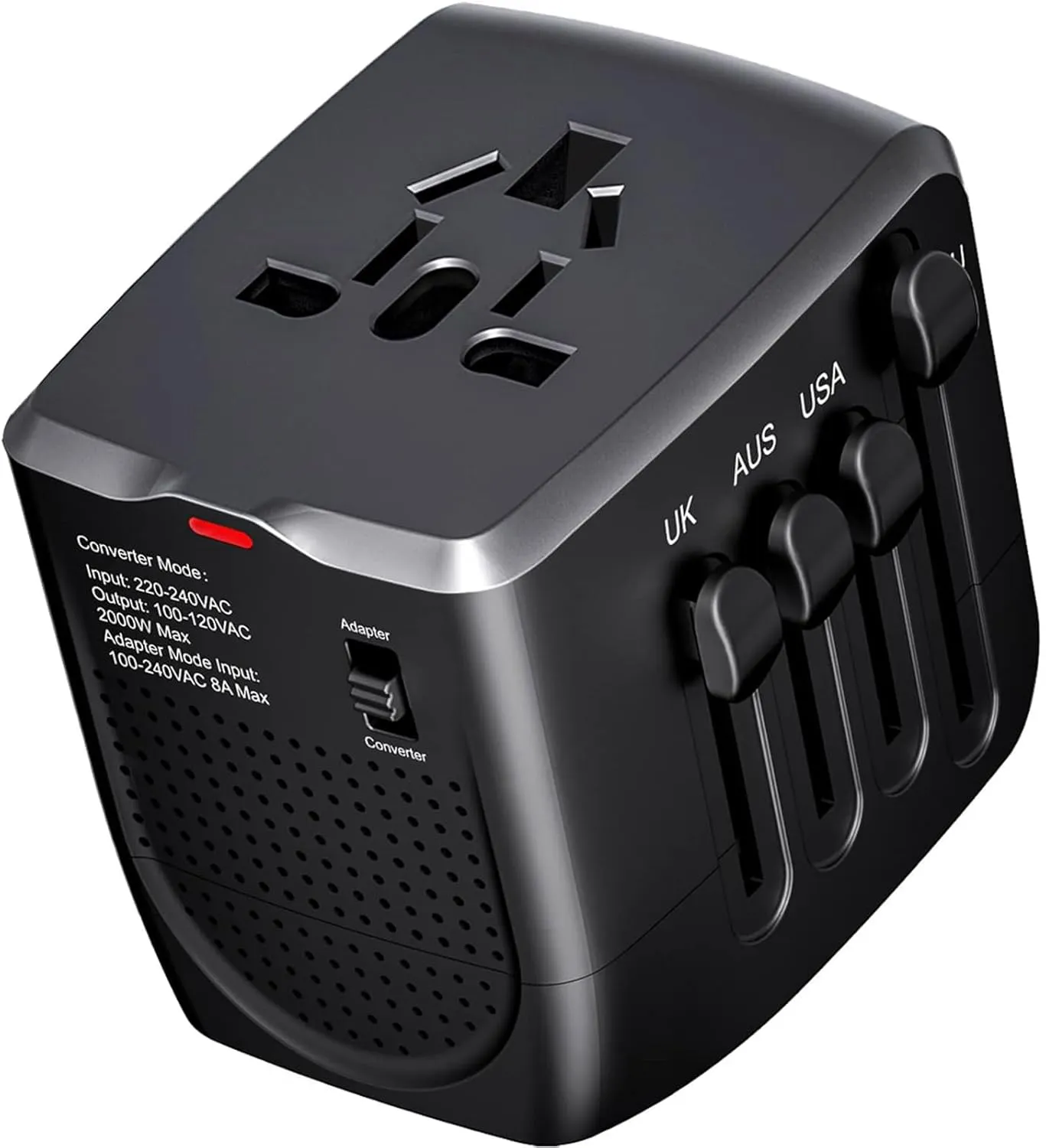 International Travel Adapter Voltage Converter Steps Down 220V to 110V for Cell Phones, Laptops, and Curling Irons, US to UK, Europe, Australia, and More Than 200 Countries(Black)