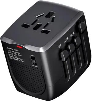International Travel Adapter Voltage Converter Steps Down 220V to 110V for Cell Phones, Laptops, and Curling Irons, US to UK, Europe, Australia, and More Than 200 Countries(Black)