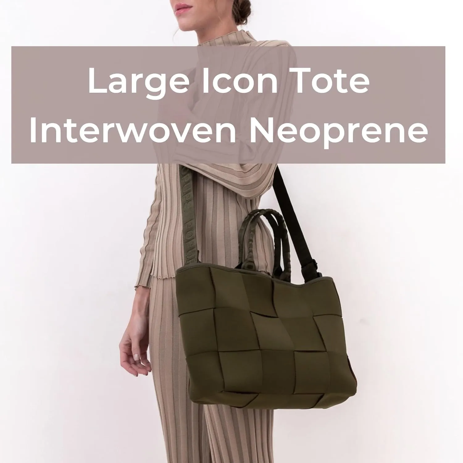 Interwoven Large Neoprene Foldable Tote Bag, Weekender Bag for Women - Travel Crossbody Purse