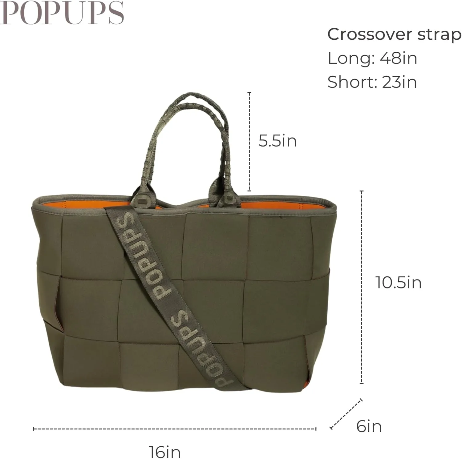 Interwoven Large Neoprene Foldable Tote Bag, Weekender Bag for Women - Travel Crossbody Purse