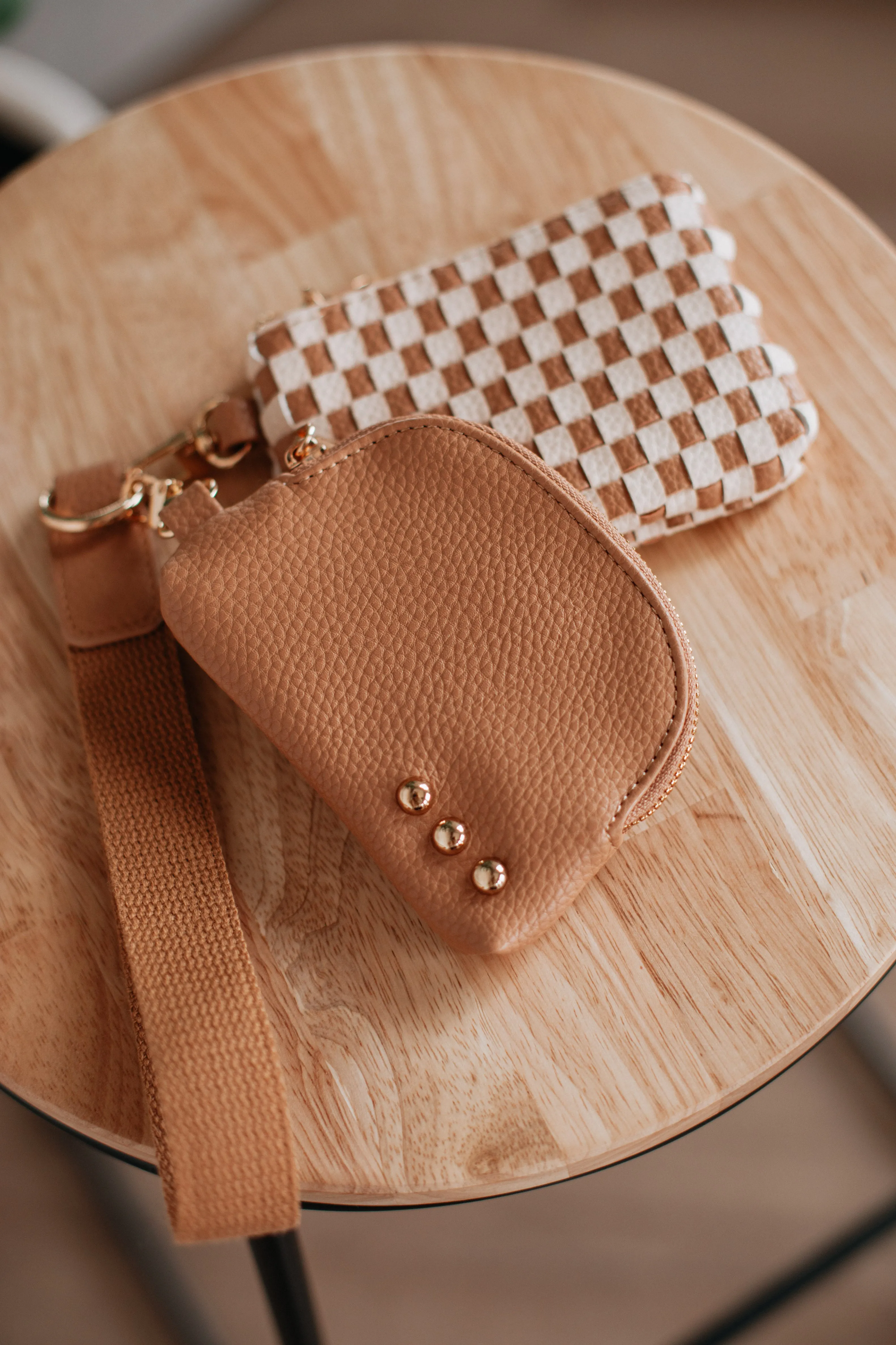 Ira Checkered Dual Wristlet - Tan