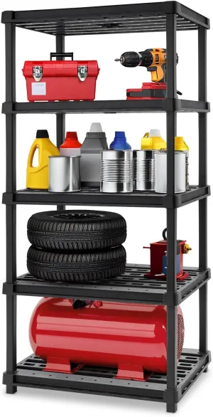IRIS USA 5-Shelf Heavy Duty Deep Plastic Storage Shelves, 750lb Capacity, 75" H x 36" W x 24" D, Large Modular Shelving Unit Storage Organizer for Garage, Home, & Bathroom, Rack - Black