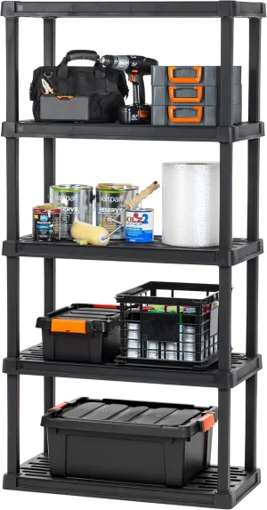 IRIS USA 5-Shelf Heavy Duty Plastic Storage Shelves, 500lb Capacity, 73"H x 36"W x 18"D, Large Modular Shelving Unit Storage Organizer for Garage, Home, Bathroom & Laundry, Storage Rack - Black