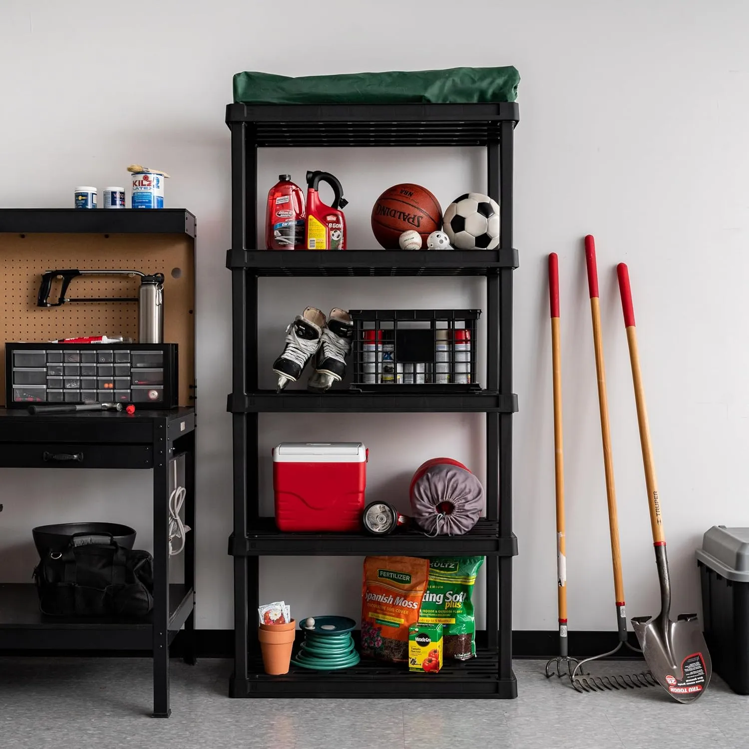 IRIS USA 5-Shelf Heavy Duty Plastic Storage Shelves, 500lb Capacity, 73"H x 36"W x 18"D, Large Modular Shelving Unit Storage Organizer for Garage, Home, Bathroom & Laundry, Storage Rack - Black