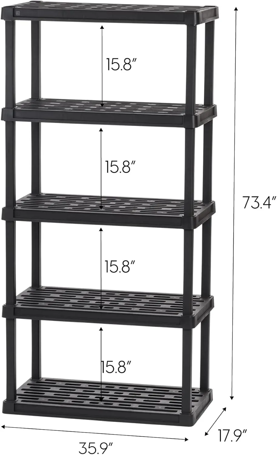 IRIS USA 5-Shelf Heavy Duty Plastic Storage Shelves, 500lb Capacity, 73"H x 36"W x 18"D, Large Modular Shelving Unit Storage Organizer for Garage, Home, Bathroom & Laundry, Storage Rack - Black