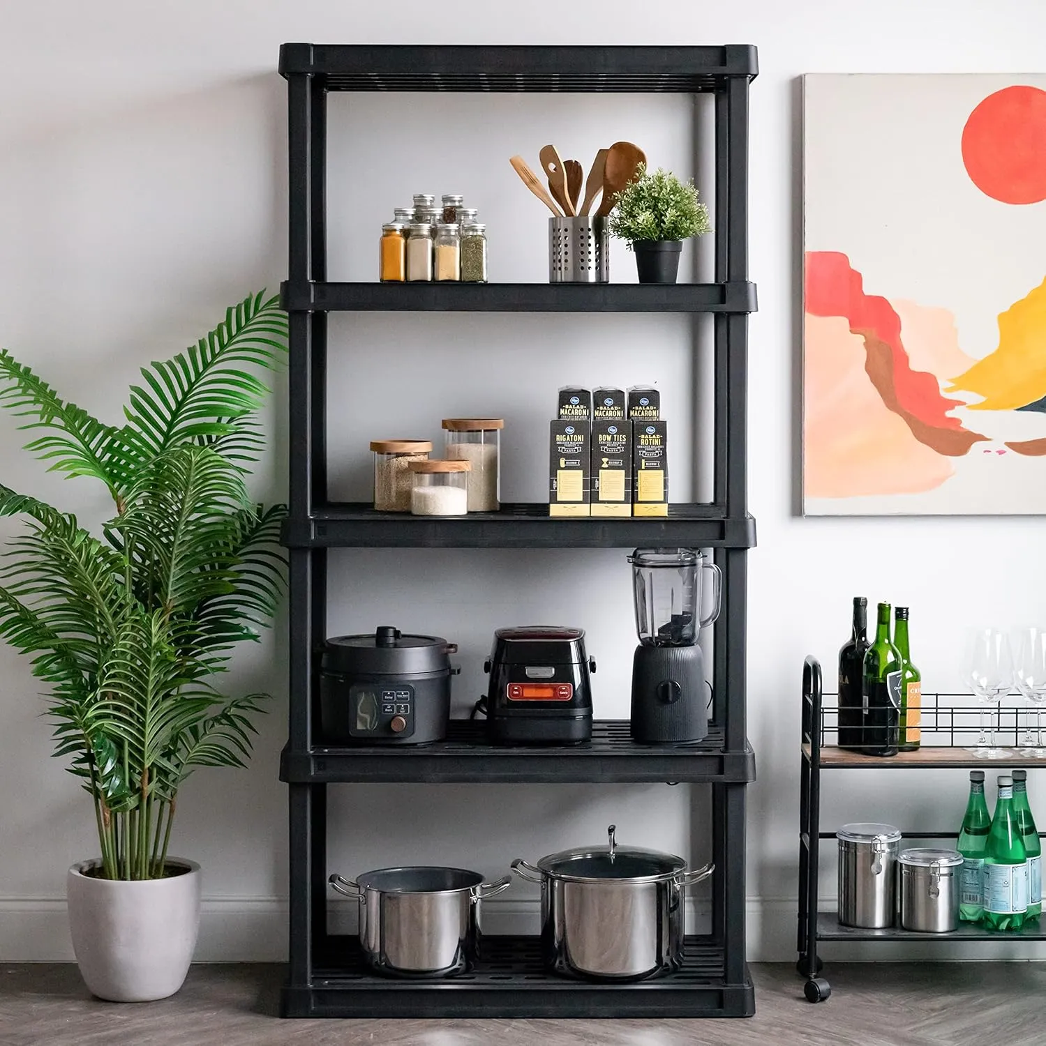 IRIS USA 5-Shelf Heavy Duty Plastic Storage Shelves, 500lb Capacity, 73"H x 36"W x 18"D, Large Modular Shelving Unit Storage Organizer for Garage, Home, Bathroom & Laundry, Storage Rack - Black