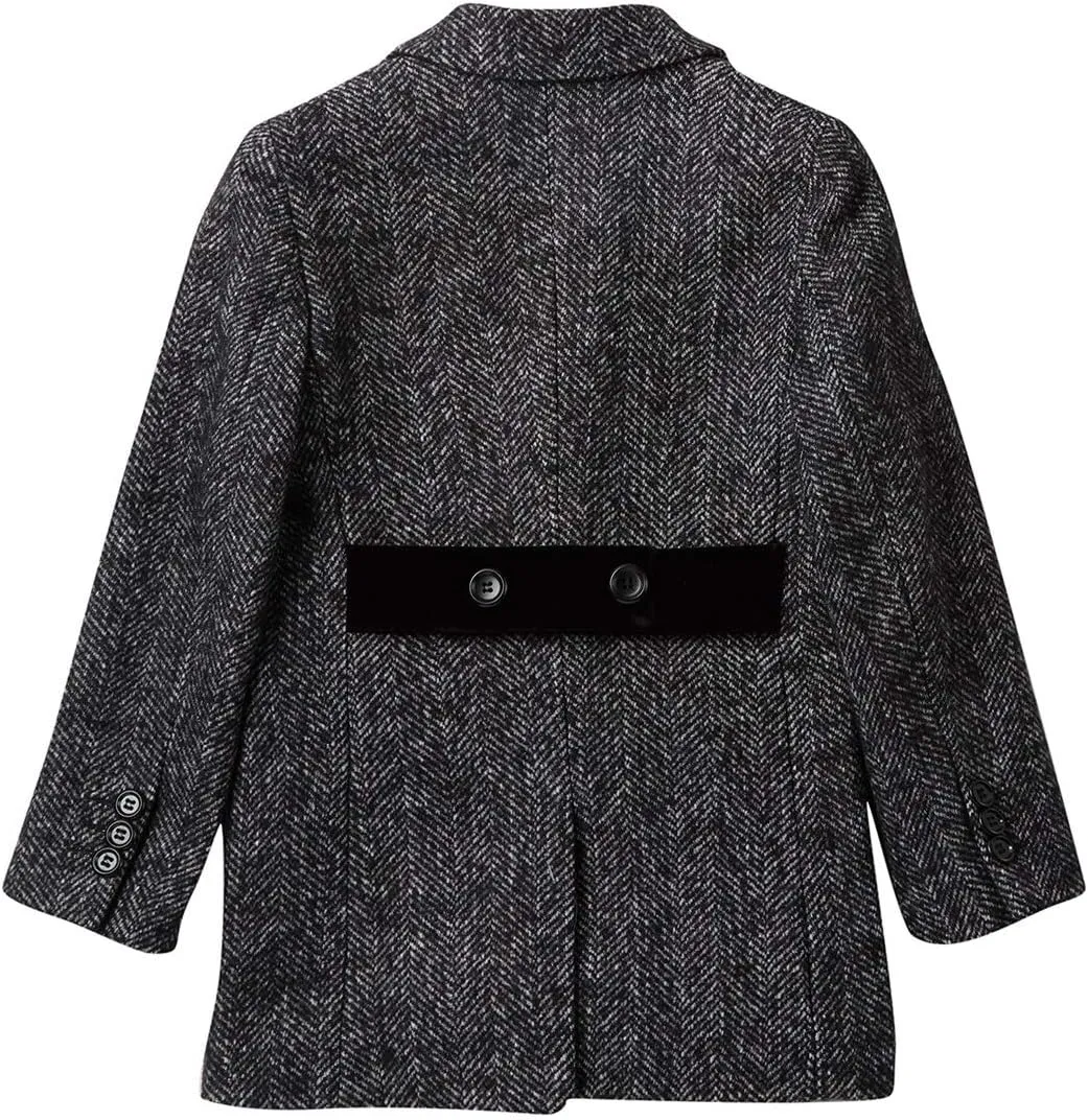 Isaac Mizrahi Boy's 2-20 Single Breasted Velvet Lapel Herringbone Wool Overcoat