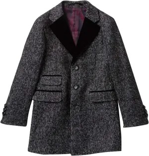 Isaac Mizrahi Boy's 2-20 Single Breasted Velvet Lapel Herringbone Wool Overcoat