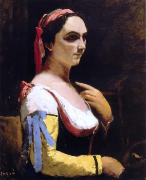 Italian Woman with a Yellow by Jean-Baptiste-Camille Corot - Art Print