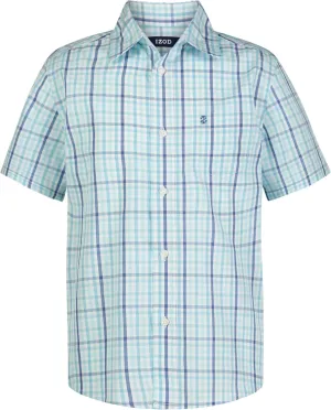 IZOD Boys' Short Sleeve Button-Down Plaid Dress Shirt