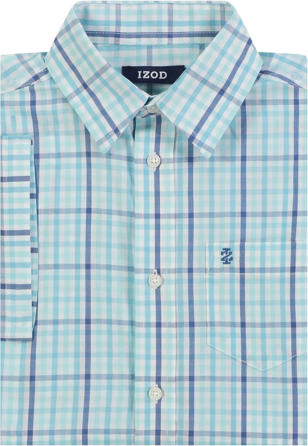 IZOD Boys' Short Sleeve Button-Down Plaid Dress Shirt