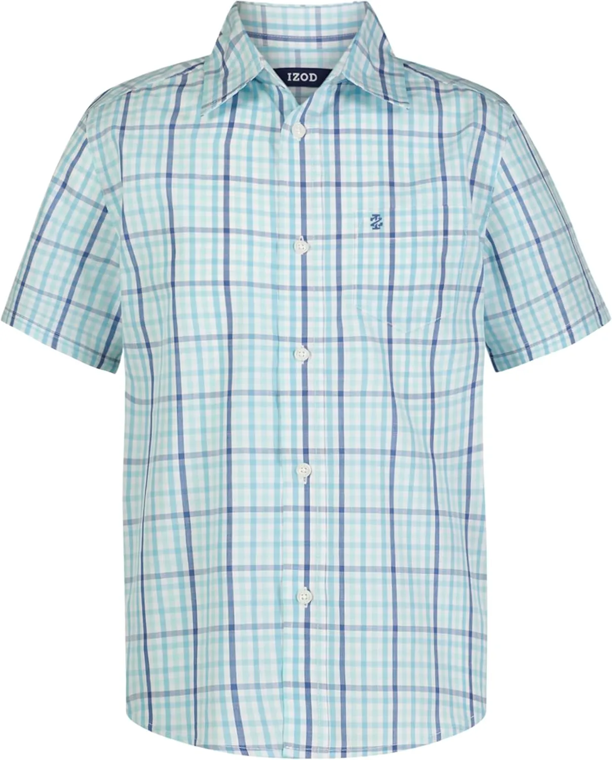 IZOD Boys' Short Sleeve Button-Down Plaid Dress Shirt