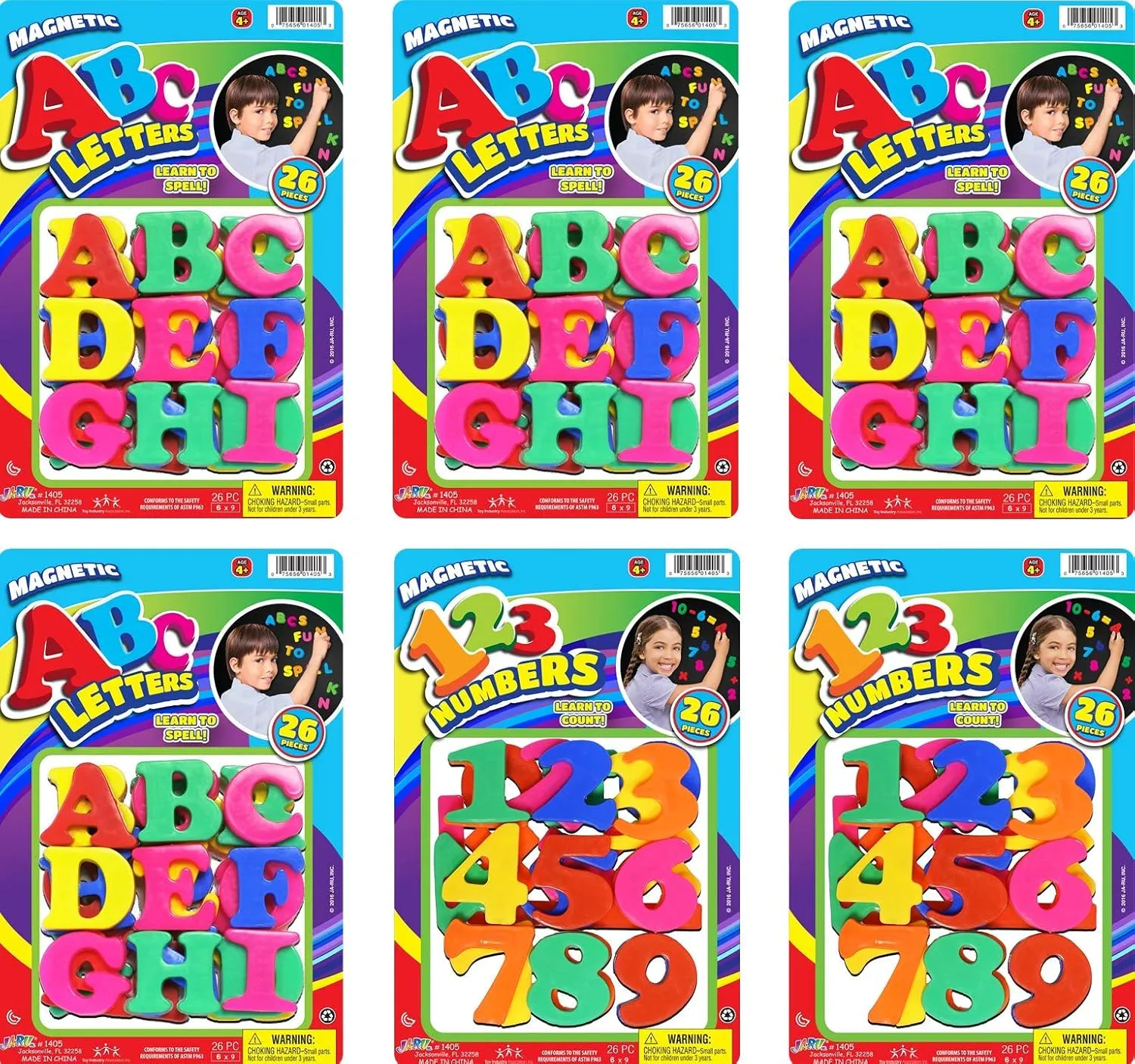 JA-RU Magnetic Letters and Numbers (6 Packs) Fun Colorful Fridge Magnets for Kids. Counting Number & Alphabet Learning Toys. Preschool & Kindergarten School Supplies. (4) ABC-(2) 123-1405-6s