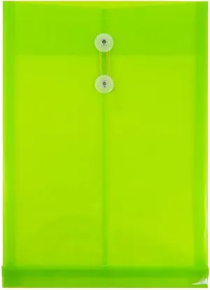 JAM PAPER Plastic Envelopes with Button & String Tie Closure - Legal Open End - 9 3/4 x 14 1/2 - Lime Green - 12/Pack