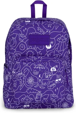 JanSport SuperBreak Plus Backpack with Padded 15-inch Laptop Sleeve and Integrated Bottle Pocket - Spacious and Durable Daypack for Work and Travel - Dub Doodle Purple