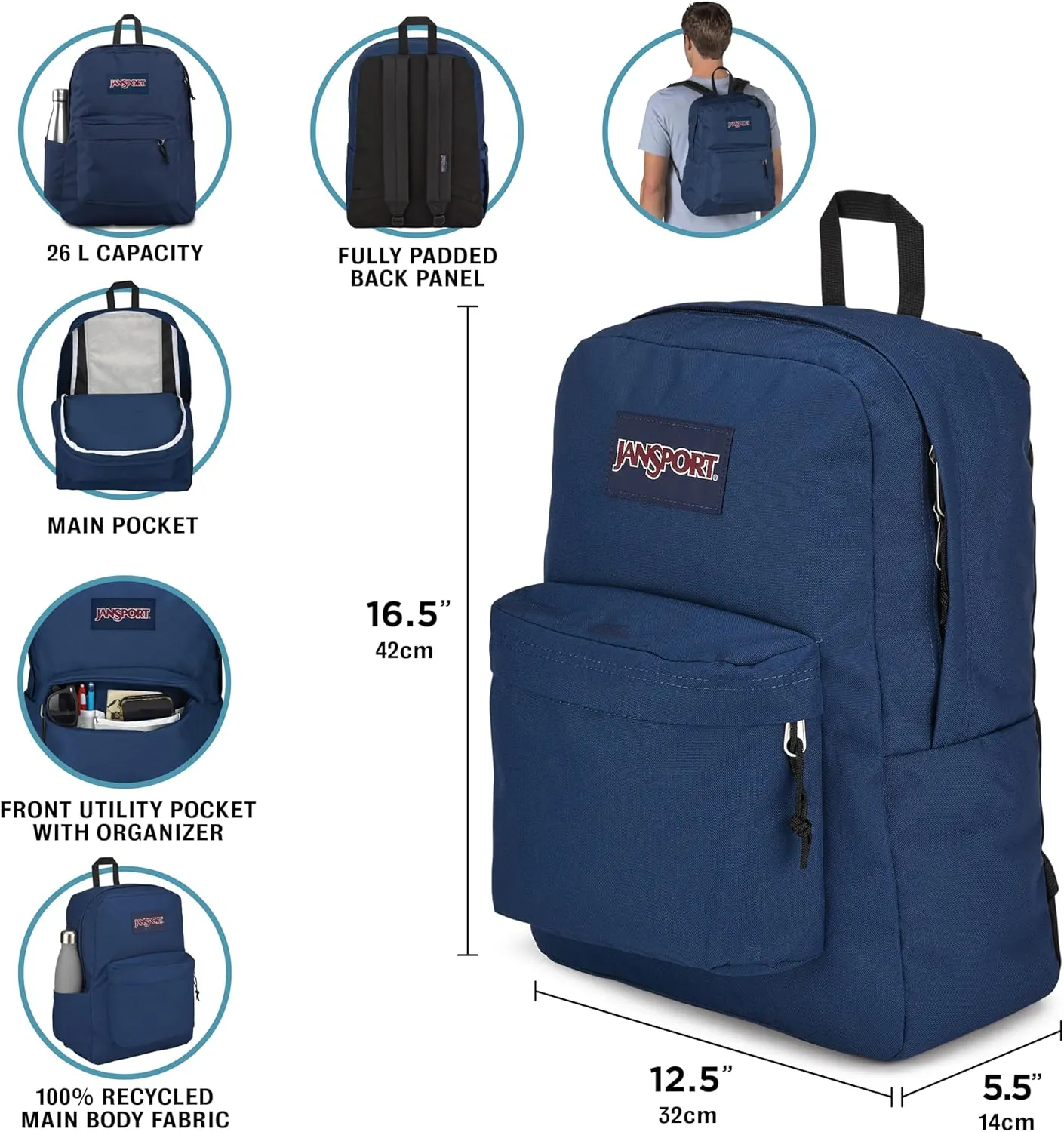 JanSport SuperBreak Plus Backpack with Padded 15-inch Laptop Sleeve and Integrated Bottle Pocket - Spacious and Durable Daypack for Work and Travel - Dub Doodle Purple
