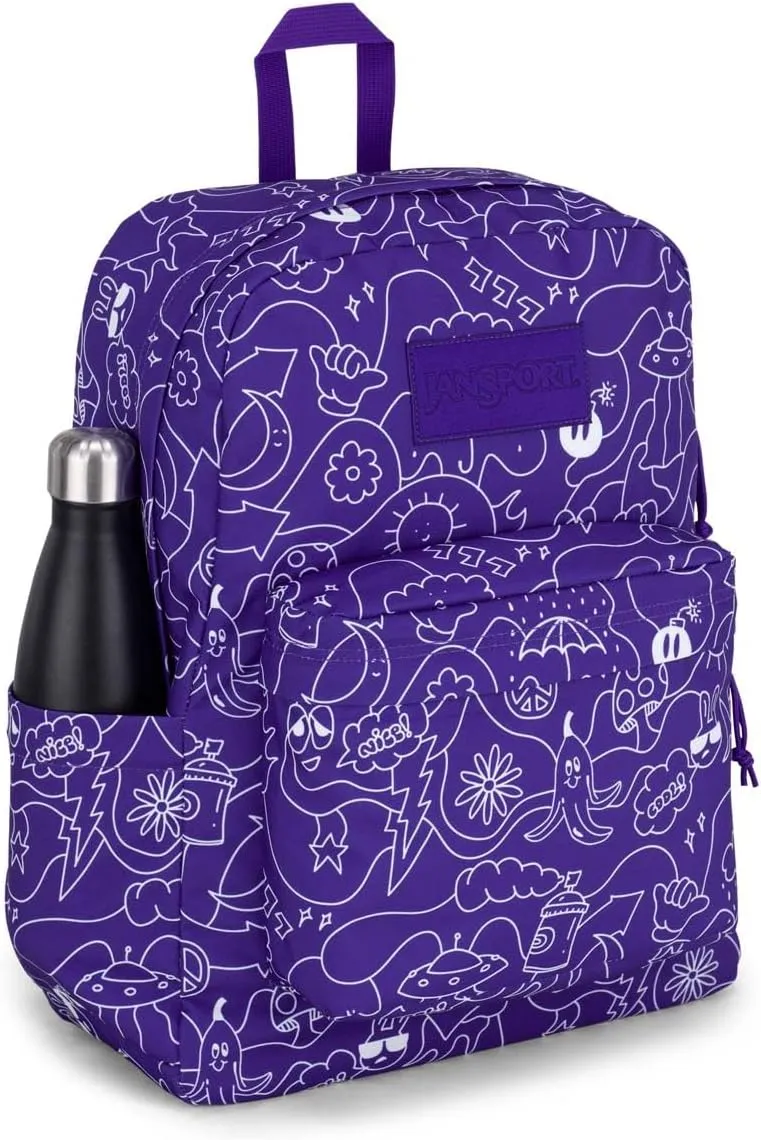 JanSport SuperBreak Plus Backpack with Padded 15-inch Laptop Sleeve and Integrated Bottle Pocket - Spacious and Durable Daypack for Work and Travel - Dub Doodle Purple