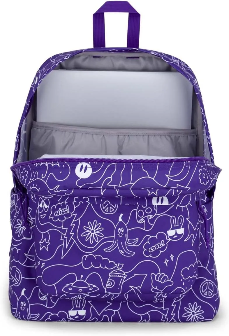 JanSport SuperBreak Plus Backpack with Padded 15-inch Laptop Sleeve and Integrated Bottle Pocket - Spacious and Durable Daypack for Work and Travel - Dub Doodle Purple