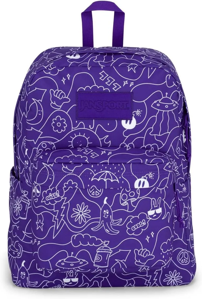 JanSport SuperBreak Plus Backpack with Padded 15-inch Laptop Sleeve and Integrated Bottle Pocket - Spacious and Durable Daypack for Work and Travel - Dub Doodle Purple