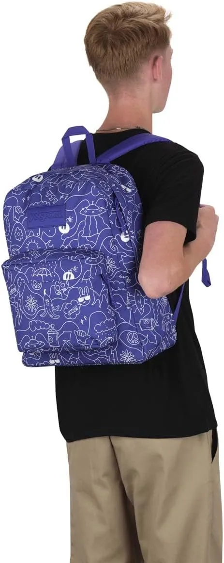 JanSport SuperBreak Plus Backpack with Padded 15-inch Laptop Sleeve and Integrated Bottle Pocket - Spacious and Durable Daypack for Work and Travel - Dub Doodle Purple