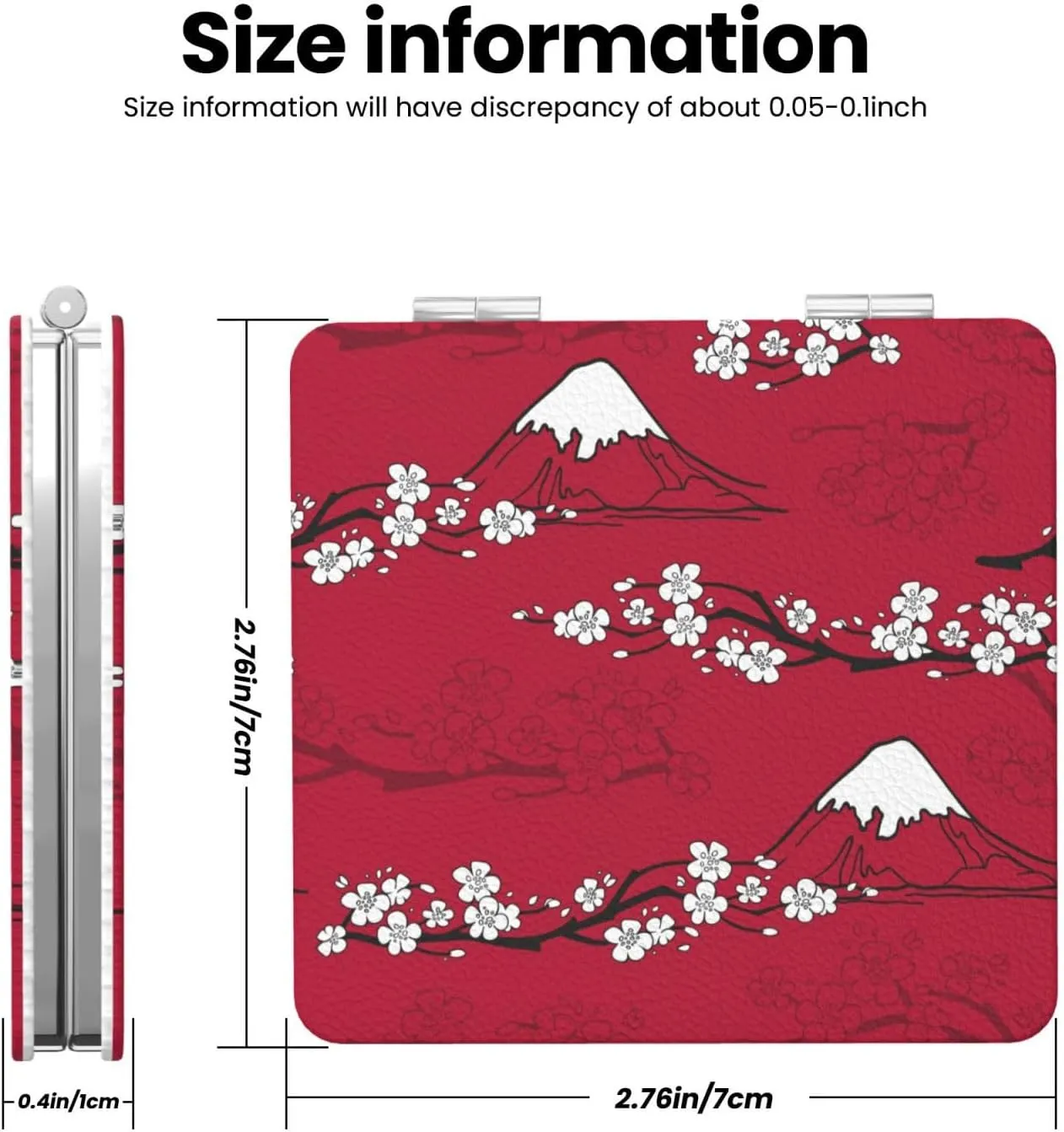 Japanese Fujisan Pattern Red Women Handheld Makeup Mirror Portable Compact Mirror Folding Mini Cosmetic Mirror