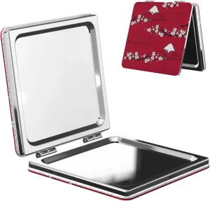 Japanese Fujisan Pattern Red Women Handheld Makeup Mirror Portable Compact Mirror Folding Mini Cosmetic Mirror