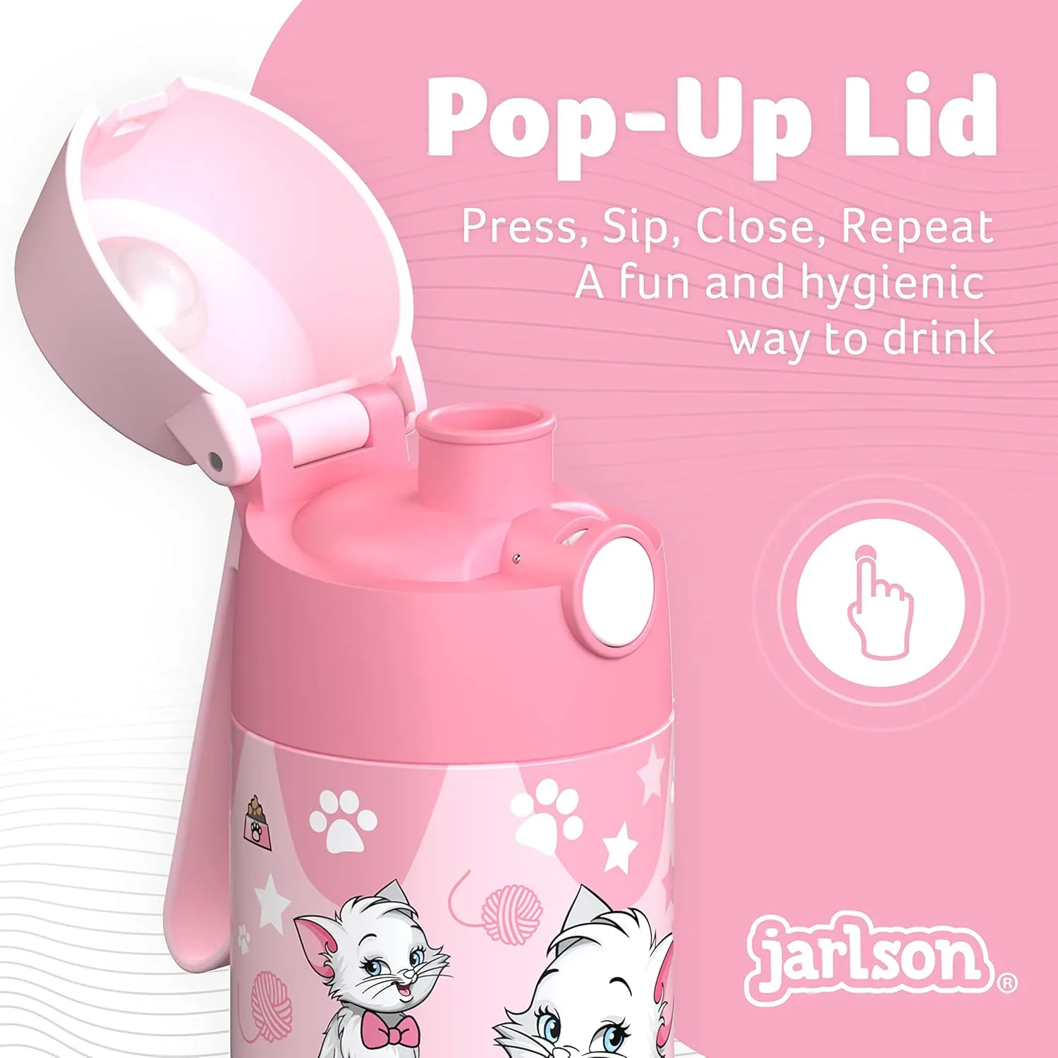 Jarlson® Mali Children's Water Bottle, Thermal Stainless Steel Water Bottle, BPA-Free, Leak-Proof, Children's Bottle with Chug Lid, Bottle for School, Nursery (Cat 'Star', 350 ml)