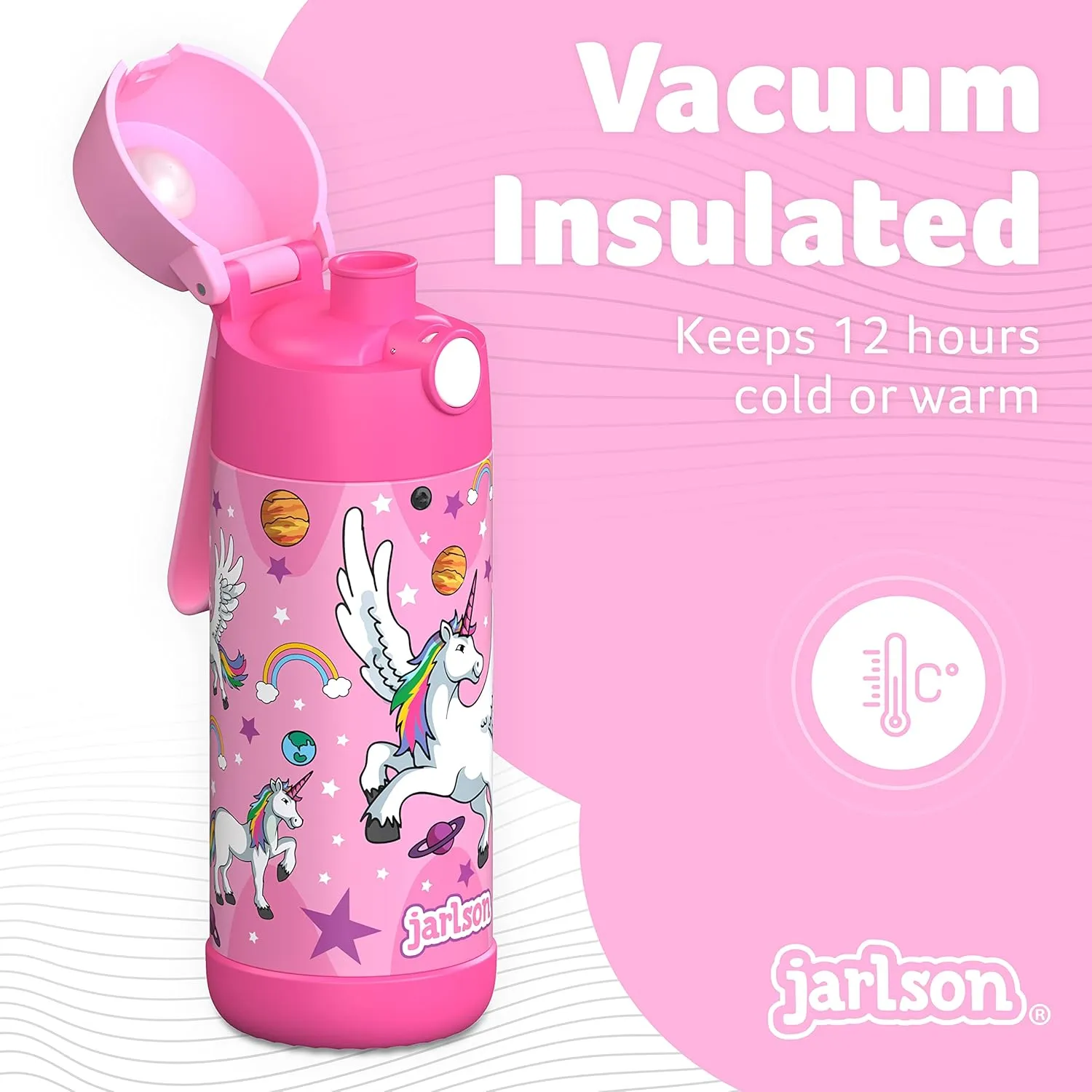 Jarlson® Mali Children's Water Bottle, Thermal Stainless Steel Water Bottle, BPA-Free, Leak-Proof, Children's Bottle with Chug Lid, Bottle for School, Nursery (Unicorn 'Star', 350 ml)