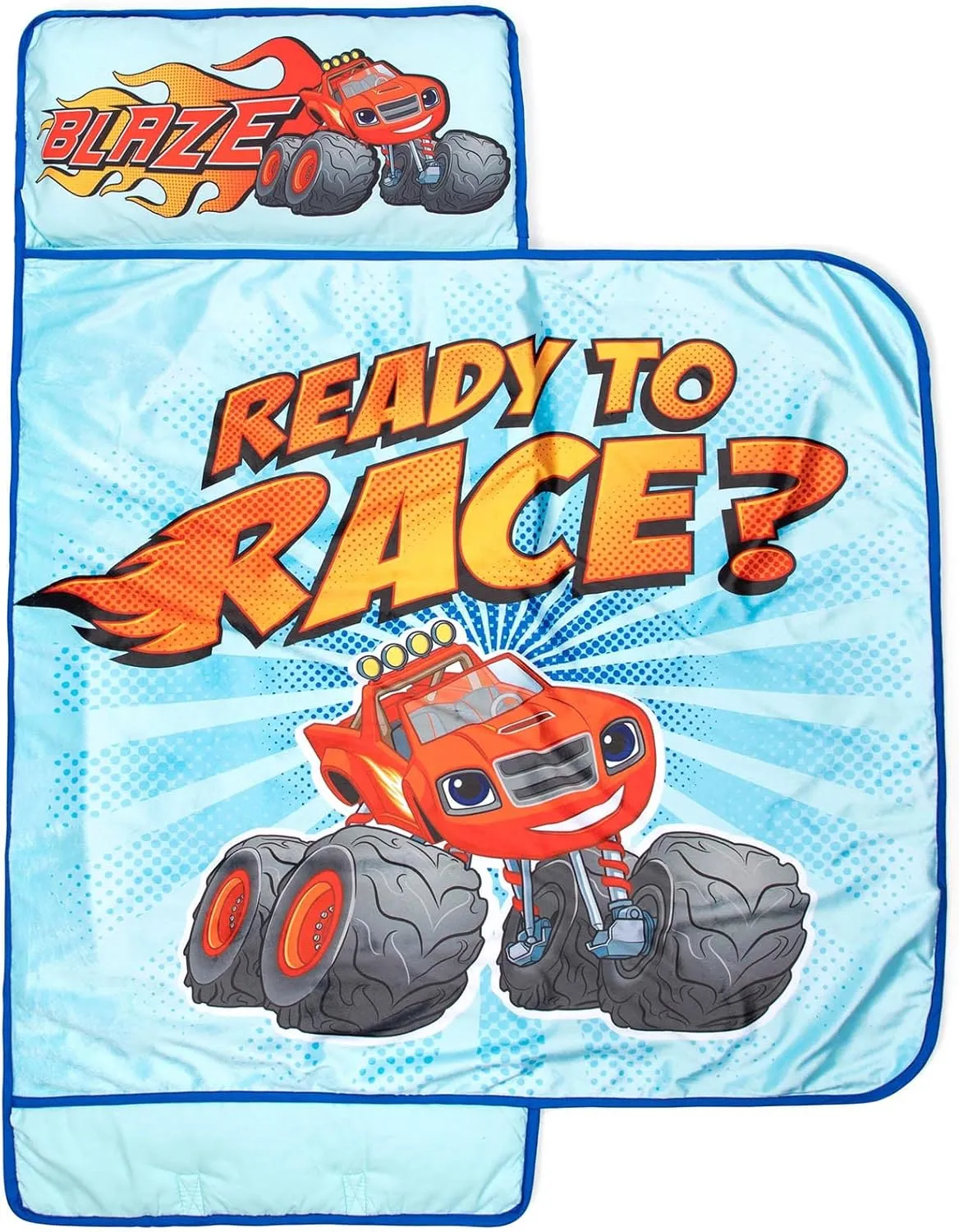 Jay Franco Blaze and The Monster Machines Ready to Race Mat – Built-in Pillow and Blanket - Super Soft Microfiber Kids'/Toddler/Children's Bedding, Ages 3-7 (Official Blaze and The Monster Machines)