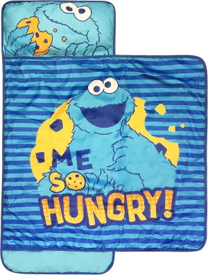 Jay Franco Sesame Street Me So Hungry Nap Mat - Built-in Pillow and Blanket Featuring Cookie Monster - Super Soft Microfiber Kids'/Toddler/Children's Bedding, Ages 3-5