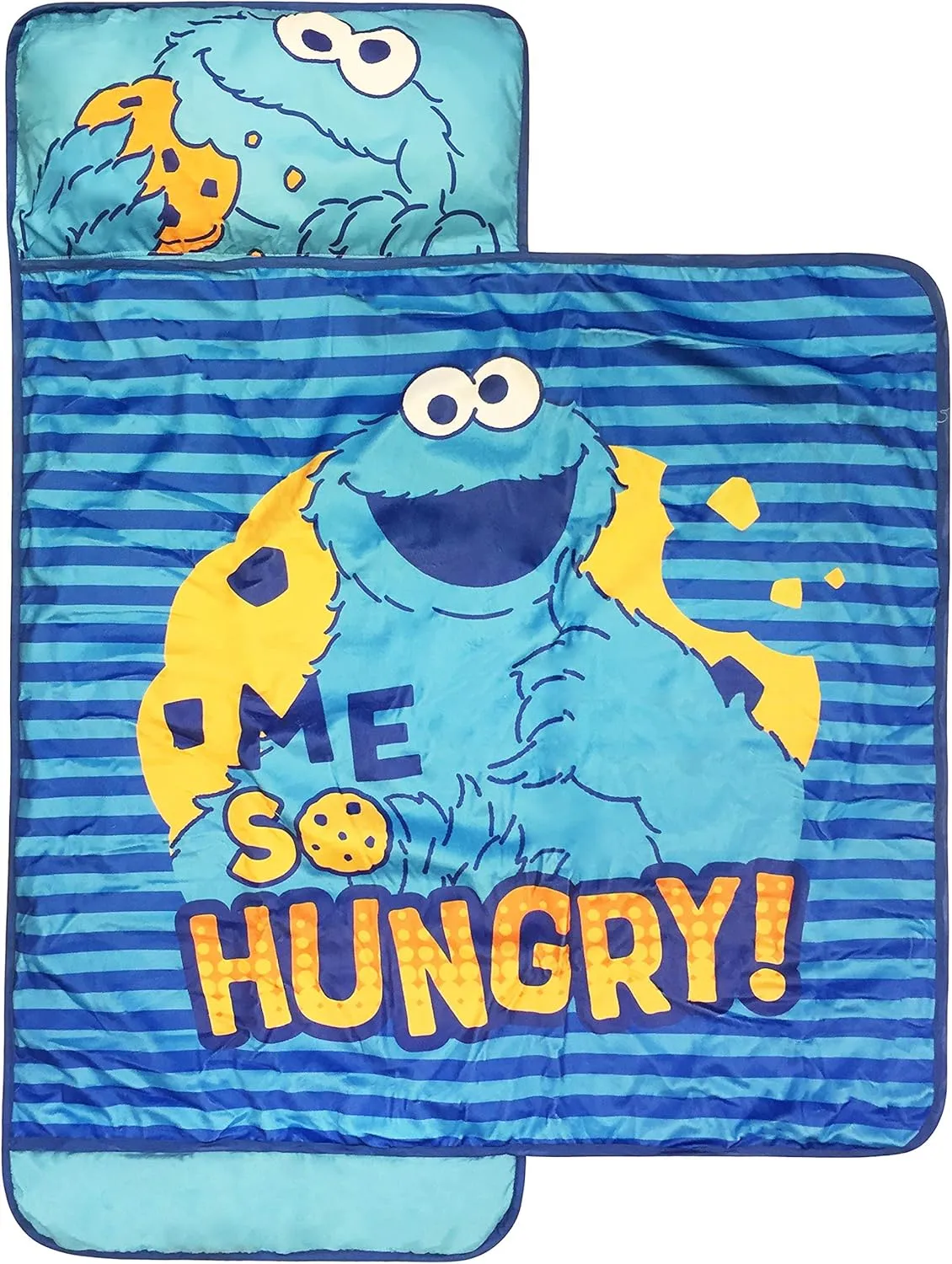 Jay Franco Sesame Street Me So Hungry Nap Mat - Built-in Pillow and Blanket Featuring Cookie Monster - Super Soft Microfiber Kids'/Toddler/Children's Bedding, Ages 3-5