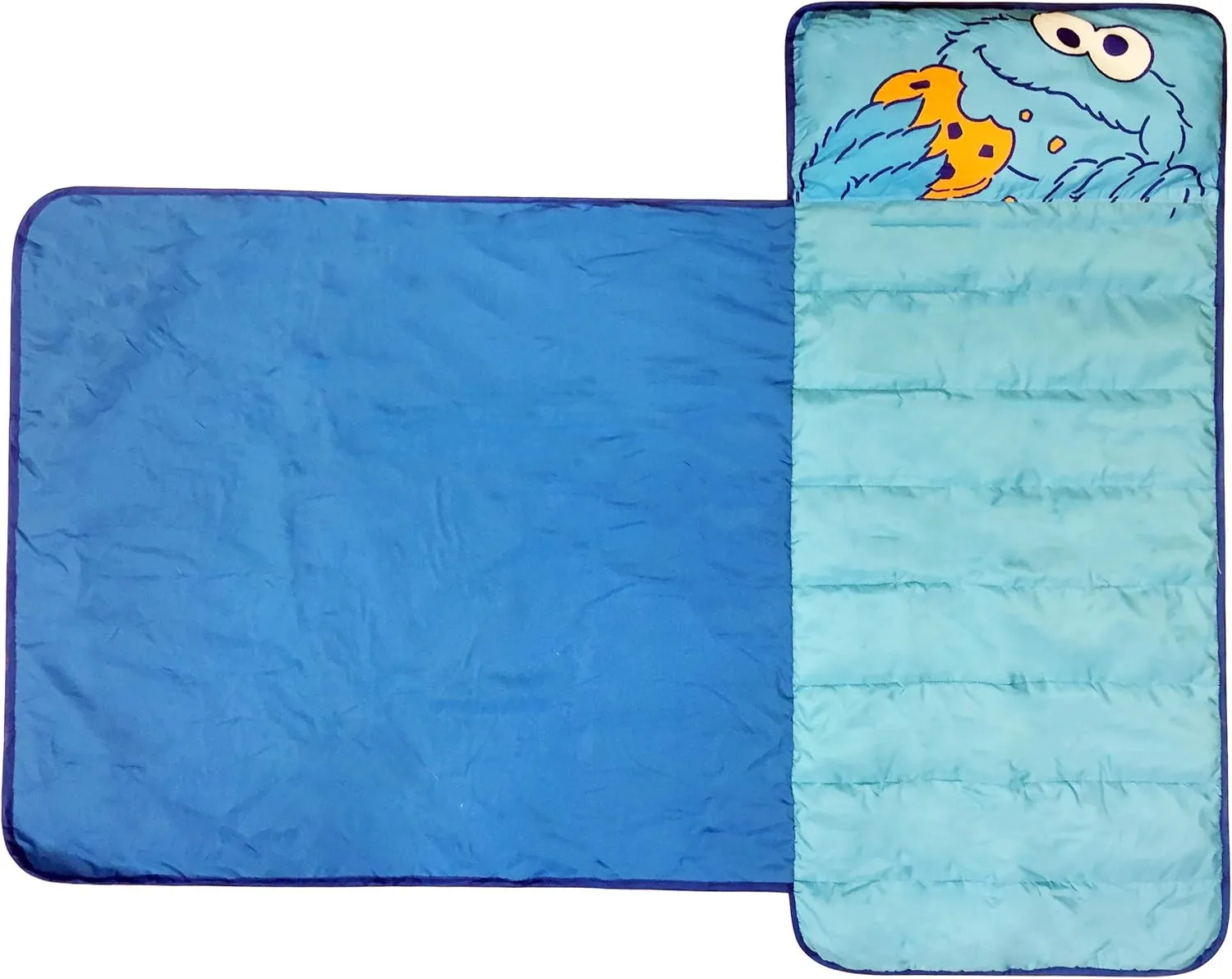 Jay Franco Sesame Street Me So Hungry Nap Mat - Built-in Pillow and Blanket Featuring Cookie Monster - Super Soft Microfiber Kids'/Toddler/Children's Bedding, Ages 3-5