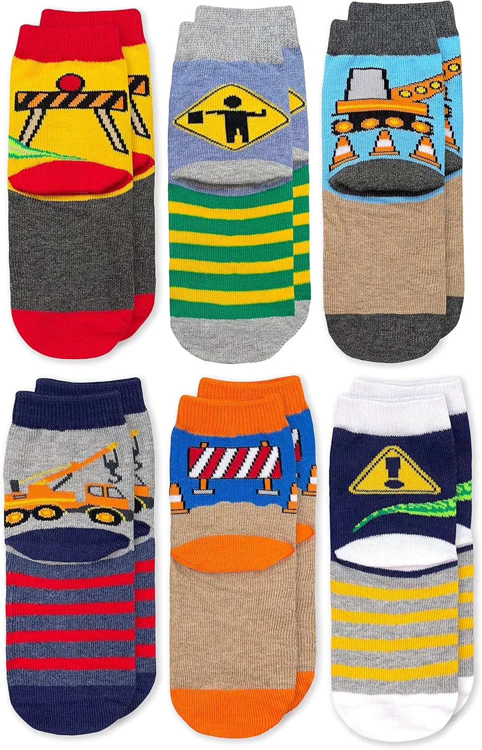 Jefferies Socks Boys' Dinosaur Construction Crew Socks 6 Pack