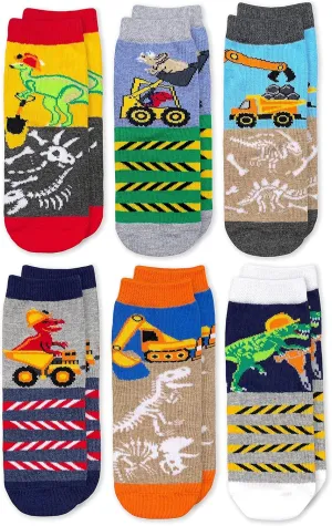 Jefferies Socks Boys' Dinosaur Construction Crew Socks 6 Pack