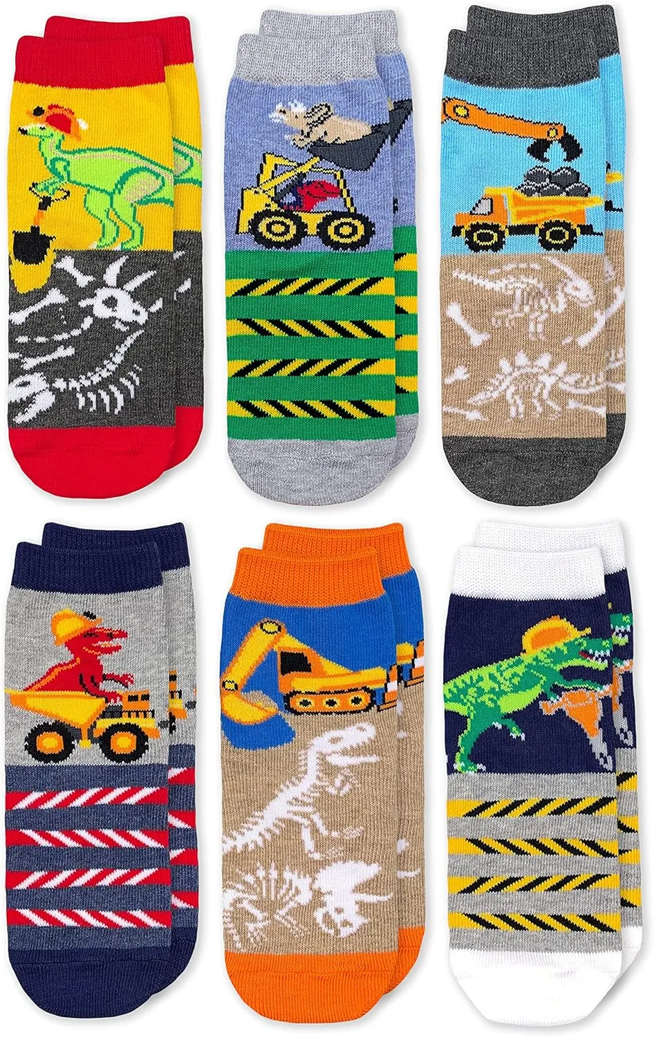 Jefferies Socks Boys' Dinosaur Construction Crew Socks 6 Pack