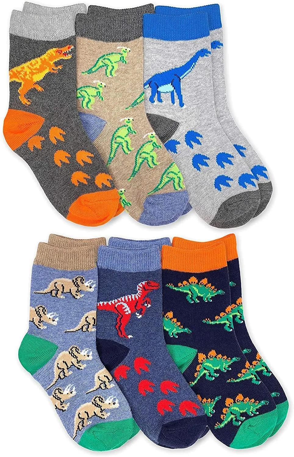 Jefferies Socks Boys' Dinosaur Pattern Cotton Crew Socks 6 Pack
