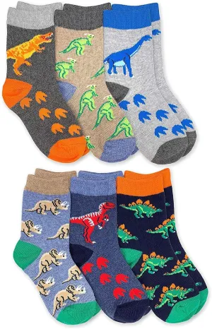 Jefferies Socks Boys' Dinosaur Pattern Cotton Crew Socks 6 Pack